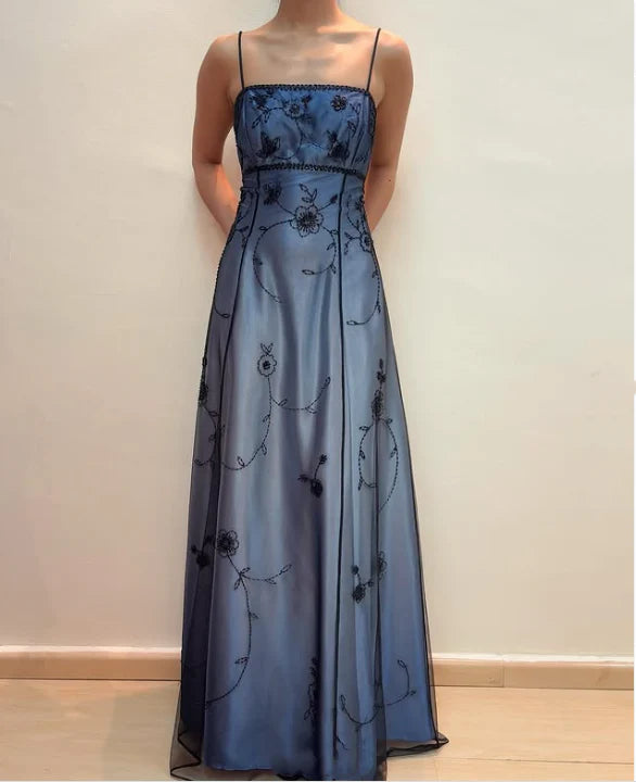Elegant A-Line Spaghetti Straps Sleeveless Lace Up Floor-Length Prom Dress