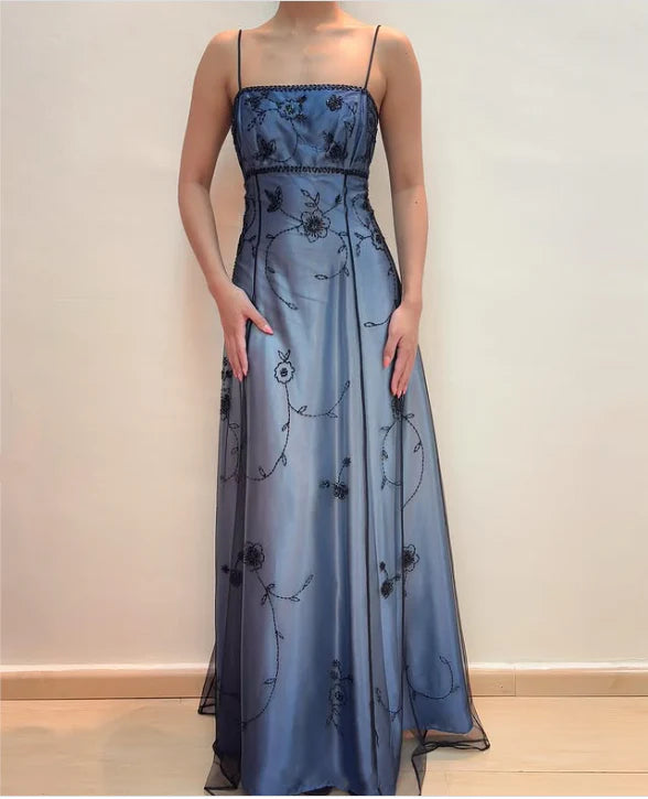 Elegant A-Line Spaghetti Straps Sleeveless Lace Up Floor-Length Prom Dress