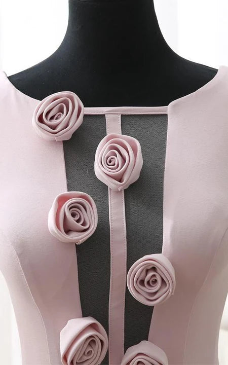 Elegant Round Neck Formal A-Line Flowers Tea-Length Open Back Sleeveless Prom Dress/Dress For Formal