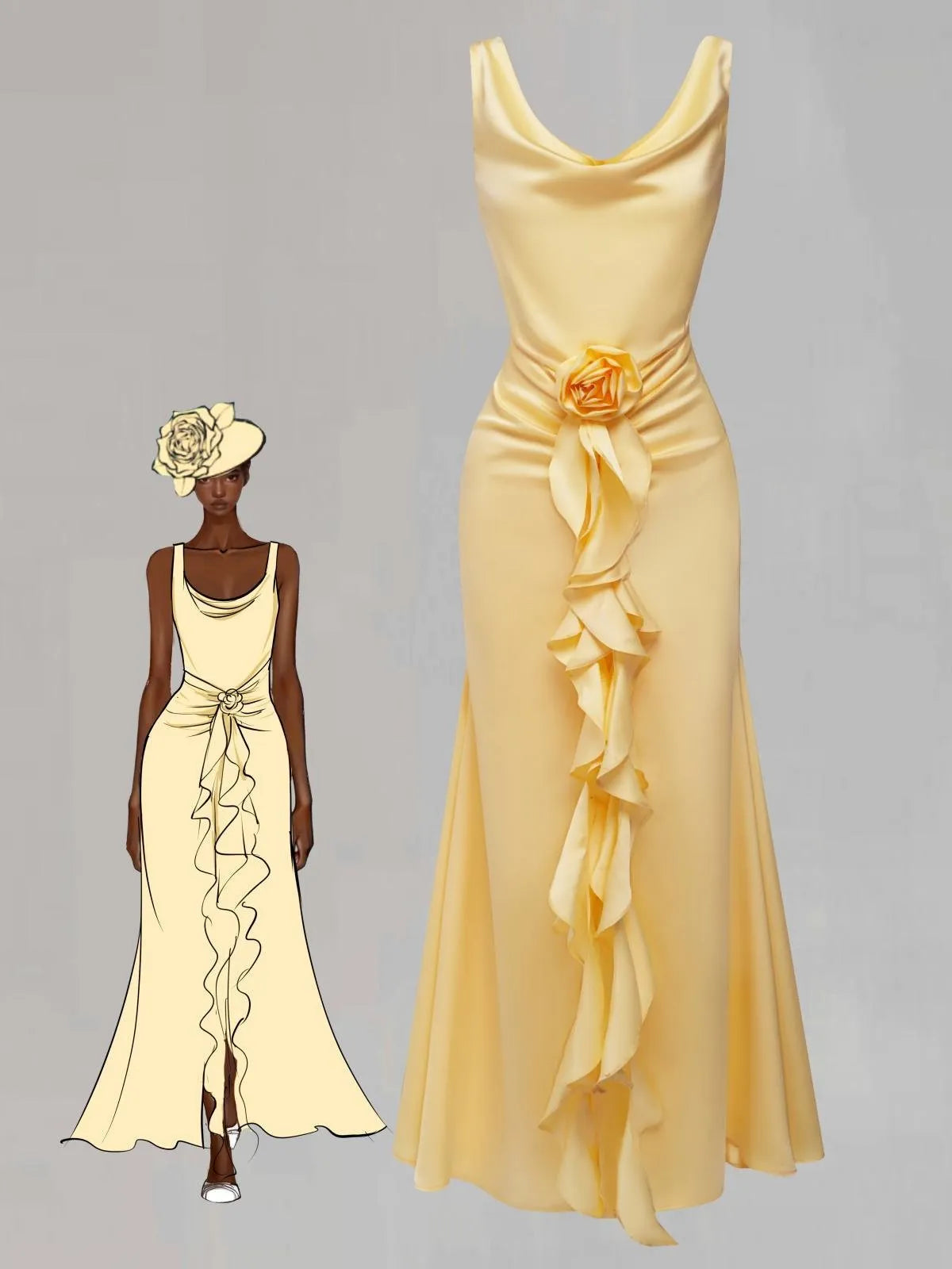 Elegant Sheath Cowl Neck Sleeveless Zipper Up Floor-Length Prom Dress