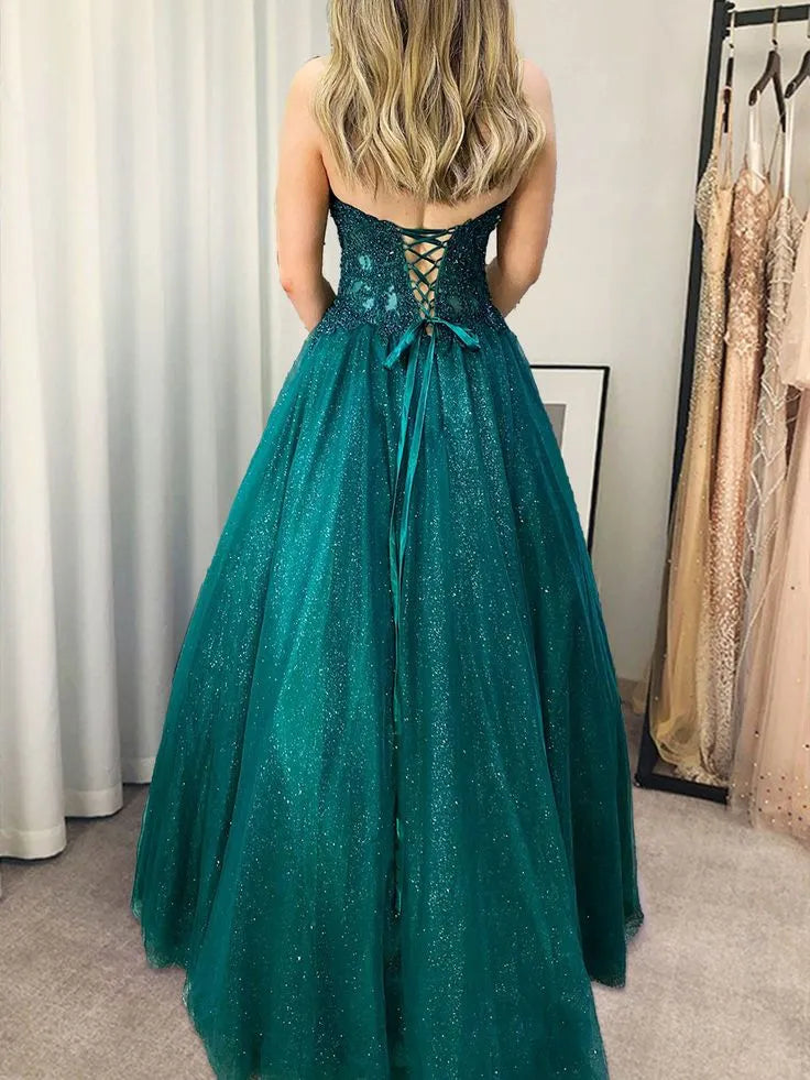 Enchanting Ball Gown Sweetheart Beaded Teal Floor Prom Dress Custom