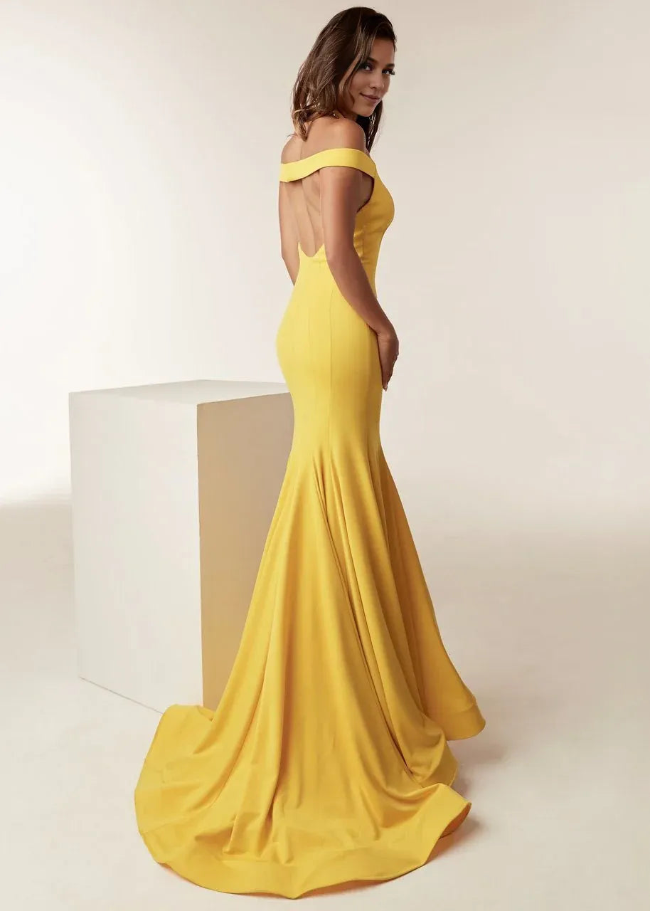 Evening Dresses For Women/ Open Back Crisscrossed Bodice High Neck Mermaid Gown With Sweep Train Evening Dresses
