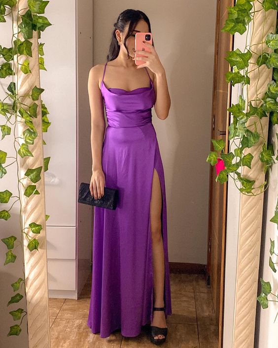 Fashion A-Line Cowl Neck Sleeveless Lace Up Floor-Length Prom Dress