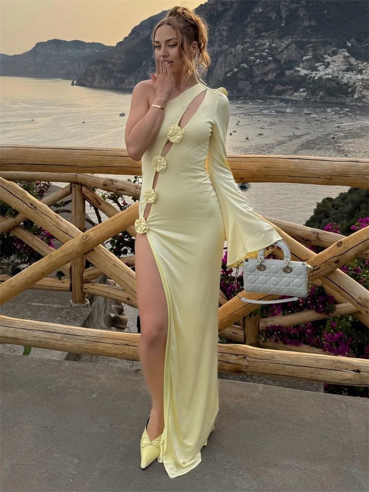 Xuewuba Prom Shop Dresses Floral Hollow Out One-Shoulder Long Party Dress Formal Women's Dresses