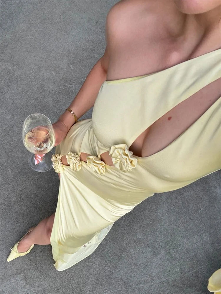 Xuewuba Prom Shop Dresses Floral Hollow Out One-Shoulder Long Party Dress Formal Women's Dresses