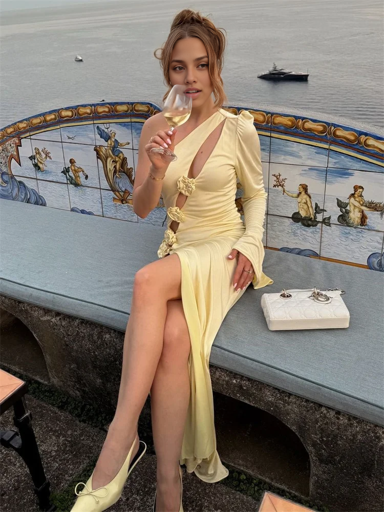 Xuewuba Prom Shop Dresses Floral Hollow Out One-Shoulder Long Party Dress Formal Women's Dresses
