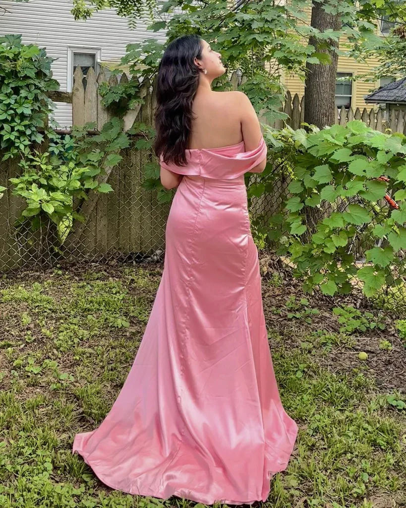 Formal Dresses Beautiful Pink Off Shoulder Sleeveless Slit Long Prom Dress Evening Dress/ Prom Dresses Store