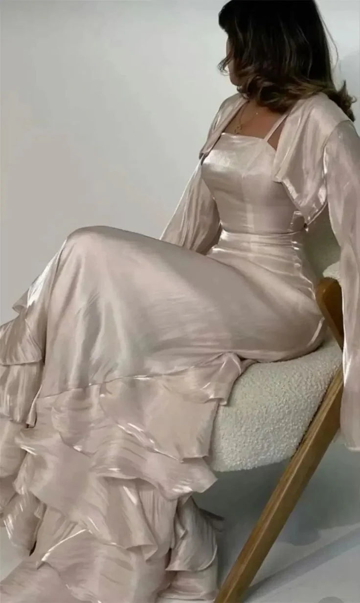 Formal Dresses Elegant Straps Pleated Ruffles Long Prom Dress Evening Gown/ Prom Dresses Store