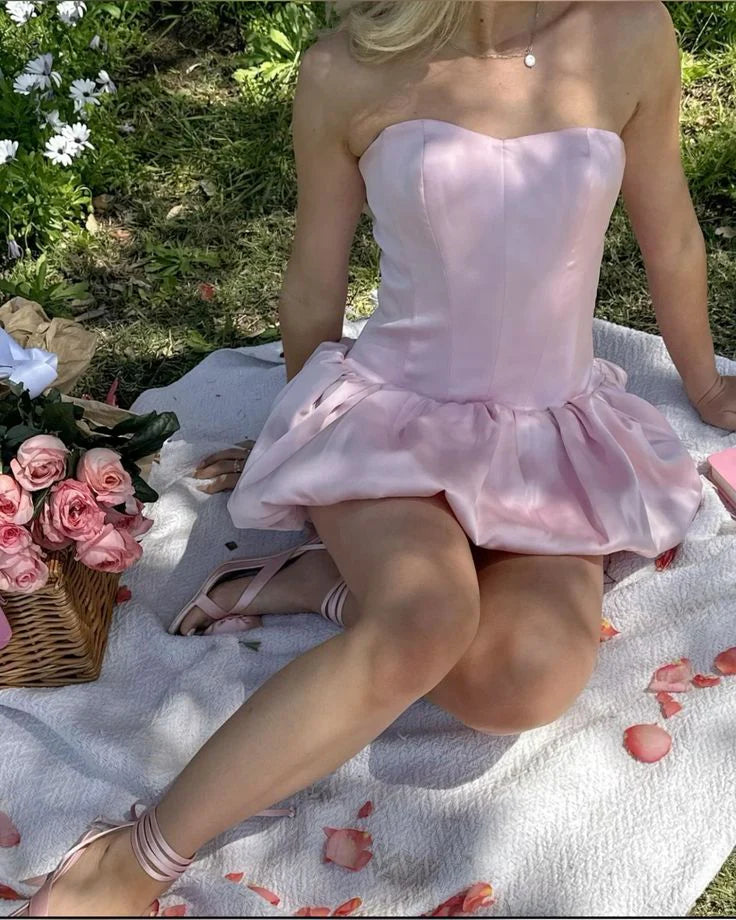 Formal Dresses Pink Strapless Short Prom Dress A-line Sleeveless Cute Homecoming Dress/ Prom Dresses Store