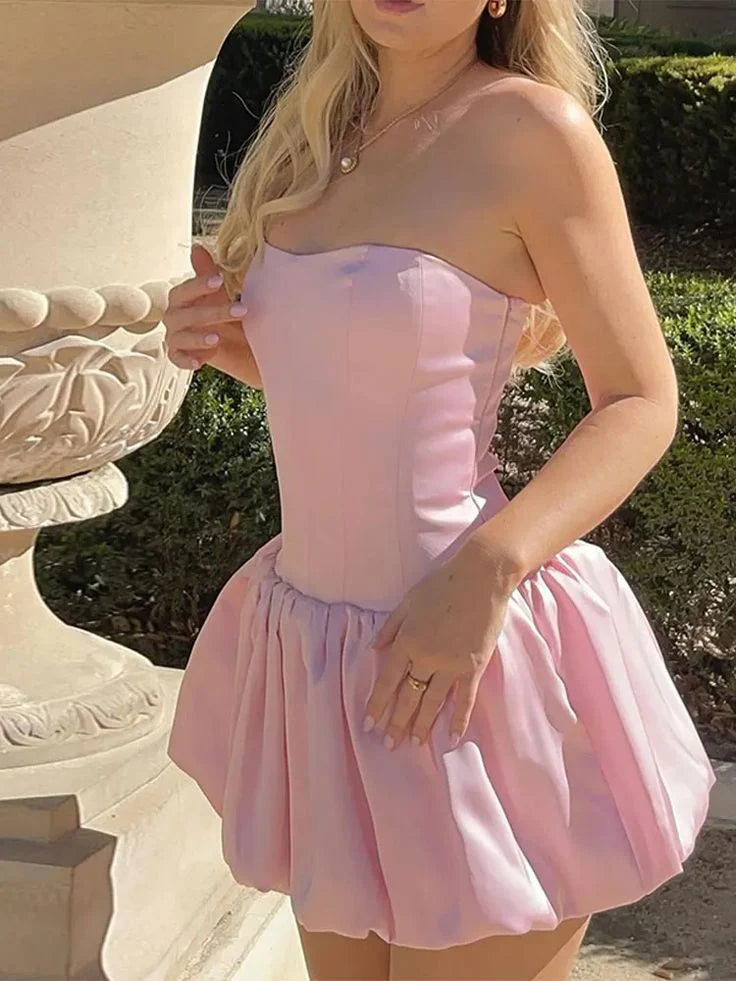 Formal Dresses Pink Strapless Short Prom Dress A-line Sleeveless Cute Homecoming Dress/ Prom Dresses Store