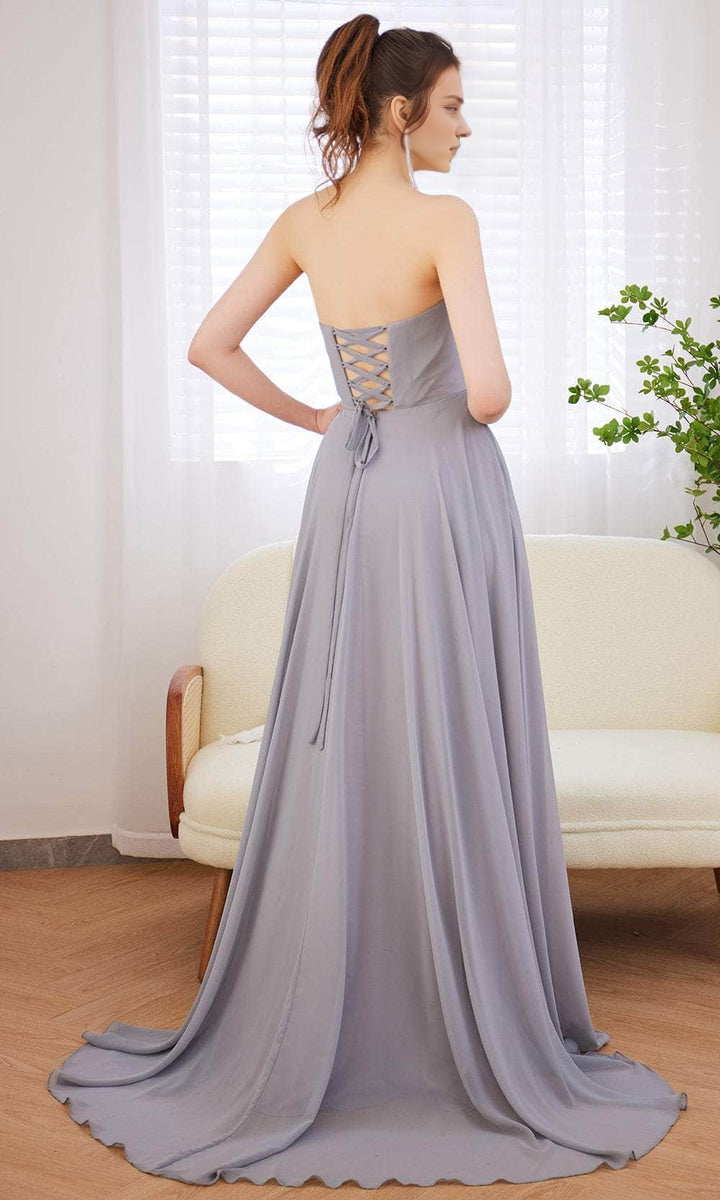 Formal Wear Dresses/ A-Line Sweetheart Bodice Strapless Lace-Up Tie With High Slit Prom Dress/ Evening Dresses For Women