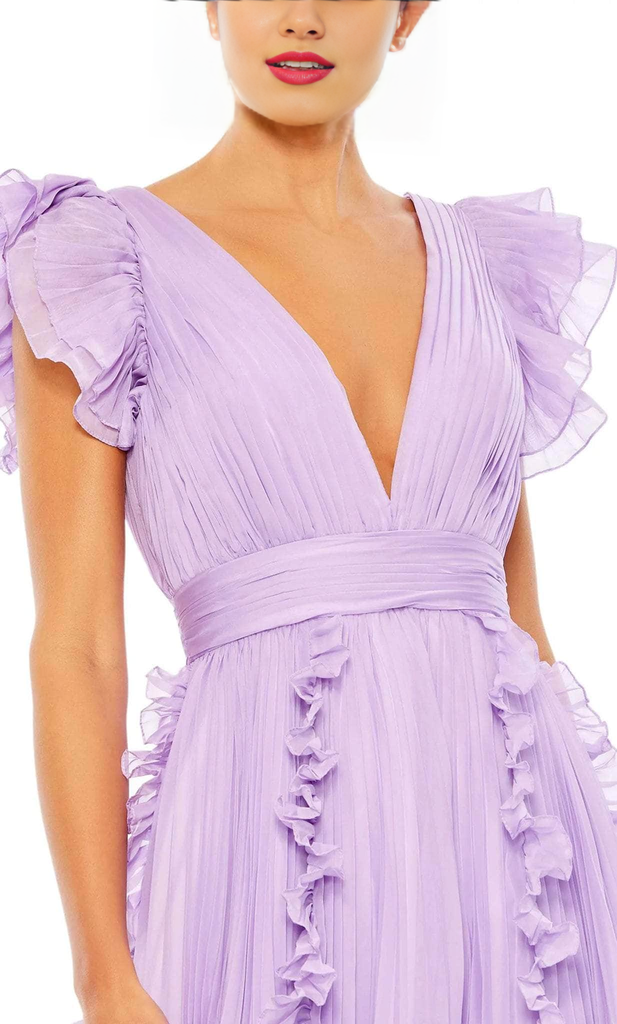 Formal Wear Dresses/ A-line Low V-Neck Ruffled Cap Sleeve V-Shape Back Prom Dress/ Evening Dresses For Women 