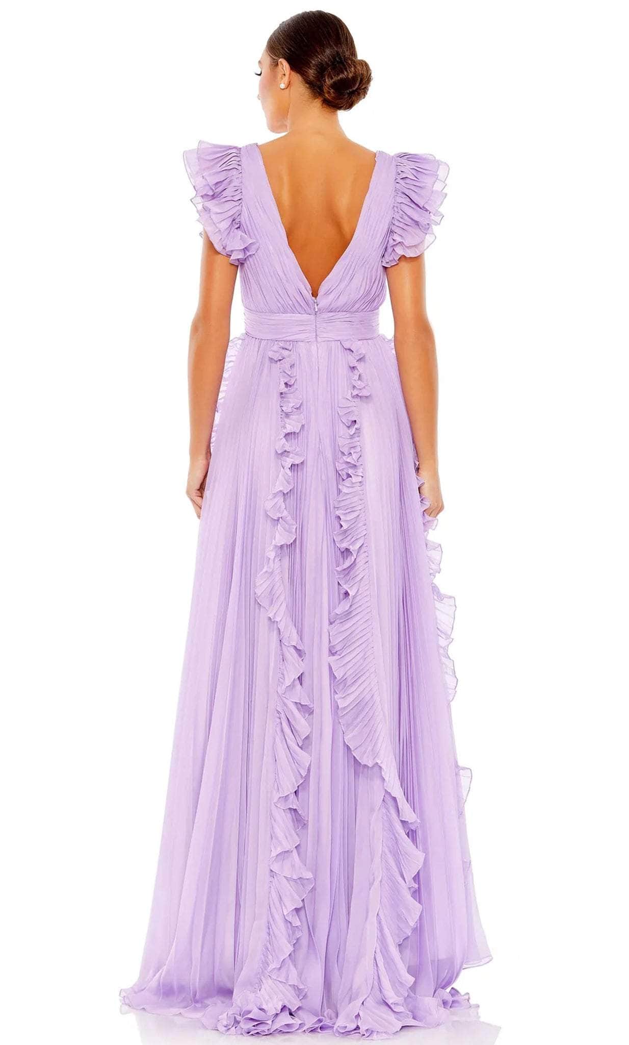 Formal Wear Dresses/ A-line Low V-Neck Ruffled Cap Sleeve V-Shape Back Prom Dress/ Evening Dresses For Women 