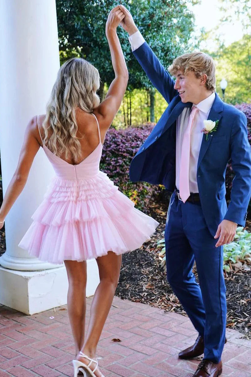Formal Wear Dresses/Cute A-Line Pink Tiered Tulle Short Homecoming Dresses/Prom Dress Stores