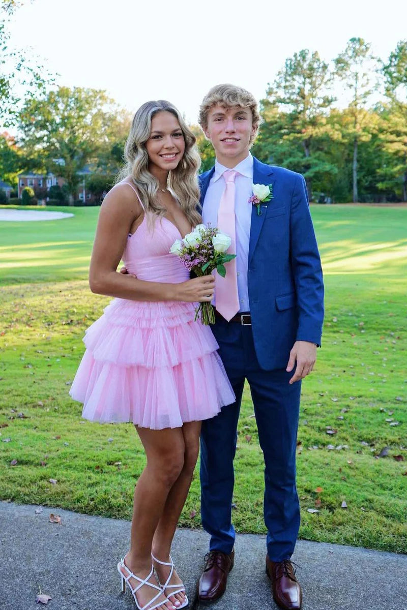 Formal Wear Dresses/Cute A-Line Pink Tiered Tulle Short Homecoming Dresses/Prom Dress Stores