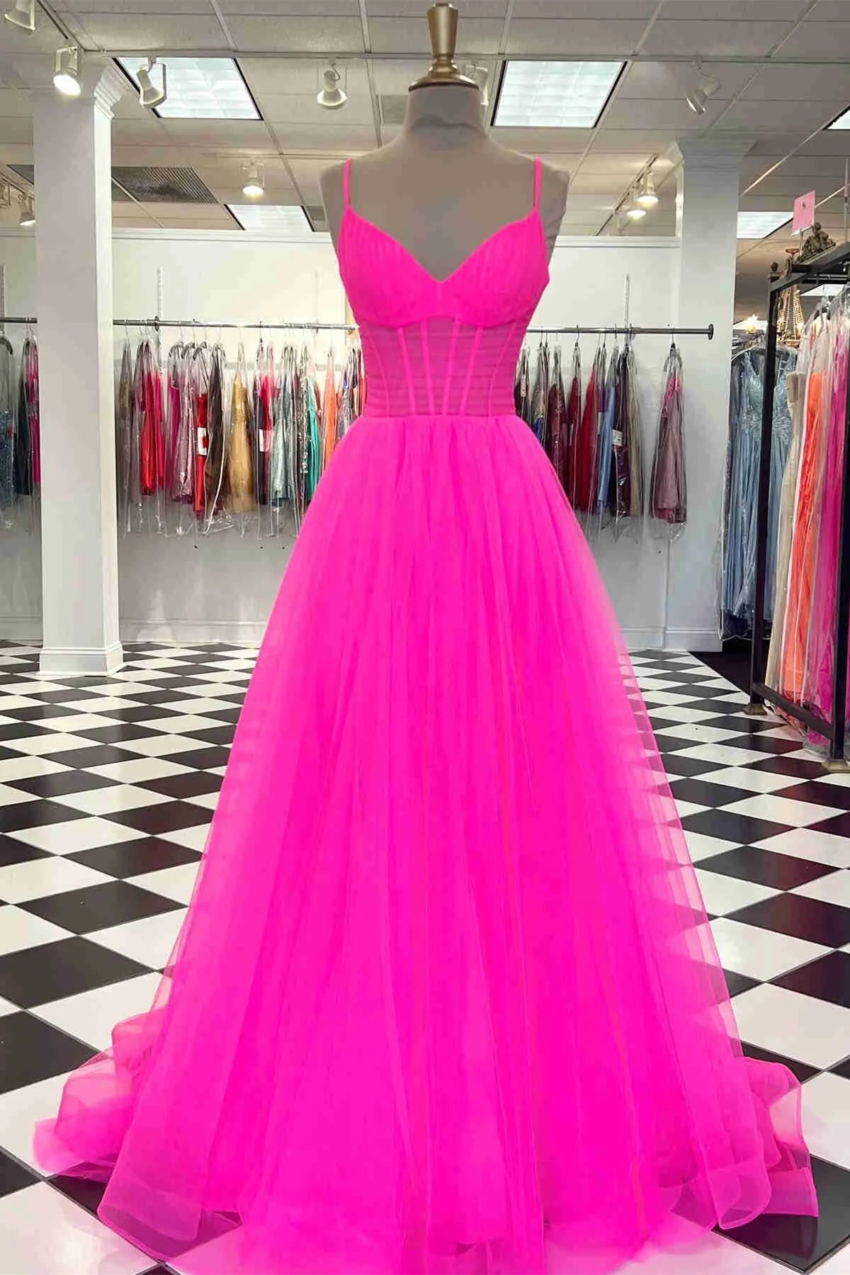 Formal Wear Dresses/Dusty Sage Tulle Plunging V Straps Long Prom Dress