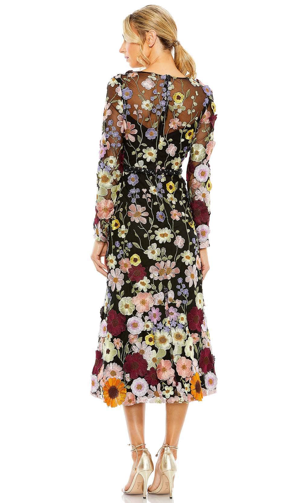Formal Wear Dresses/ Floral Lace Sheer Long Sleeve Tea Length Sheath Formal Dress Prom Dress/ Evening Dresses For Women 