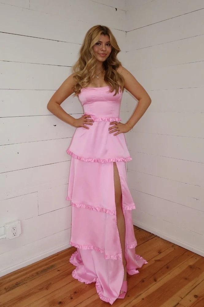 Formal Wear Dresses Orange Corset Tiered Long Party Dresss With Side Slit Bridesmaid Dress Prom Dress In Store