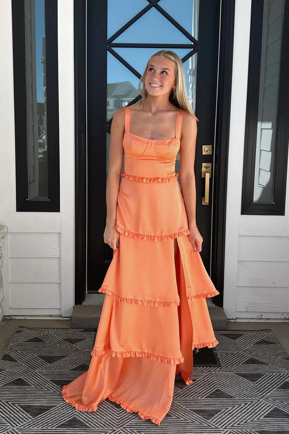 Formal Wear Dresses Orange Corset Tiered Long Party Dresss With Side Slit Bridesmaid Dress Prom Dress In Store