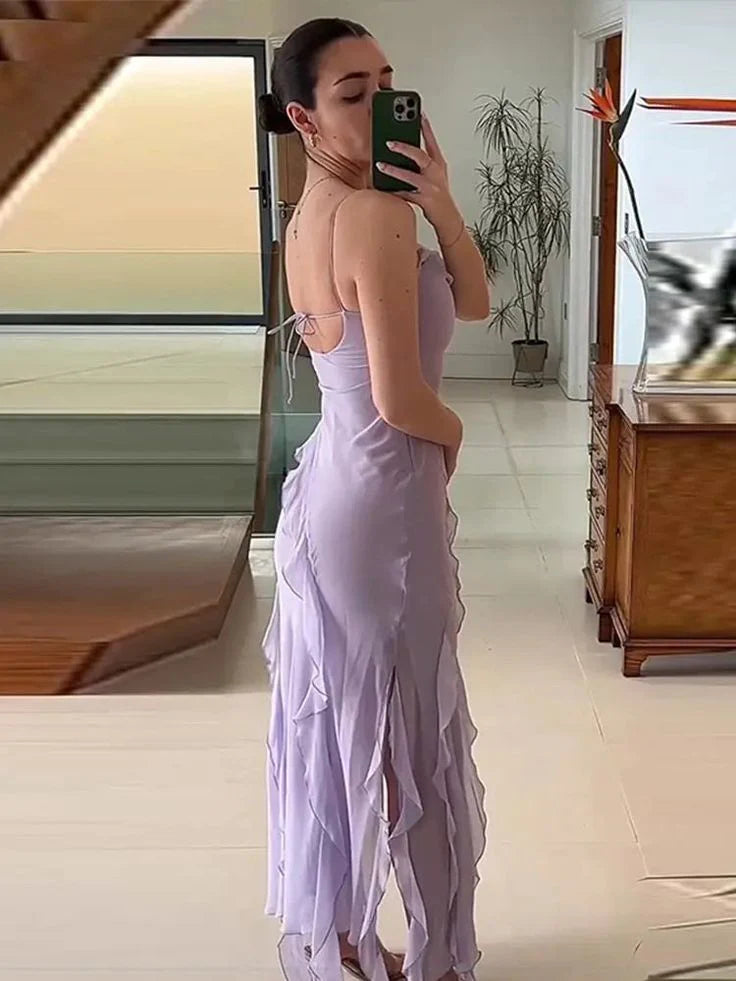 Formal Wear Dresses Spaghetti Straps Purple Tassel Prom Dress With Split Prom Dress Shop