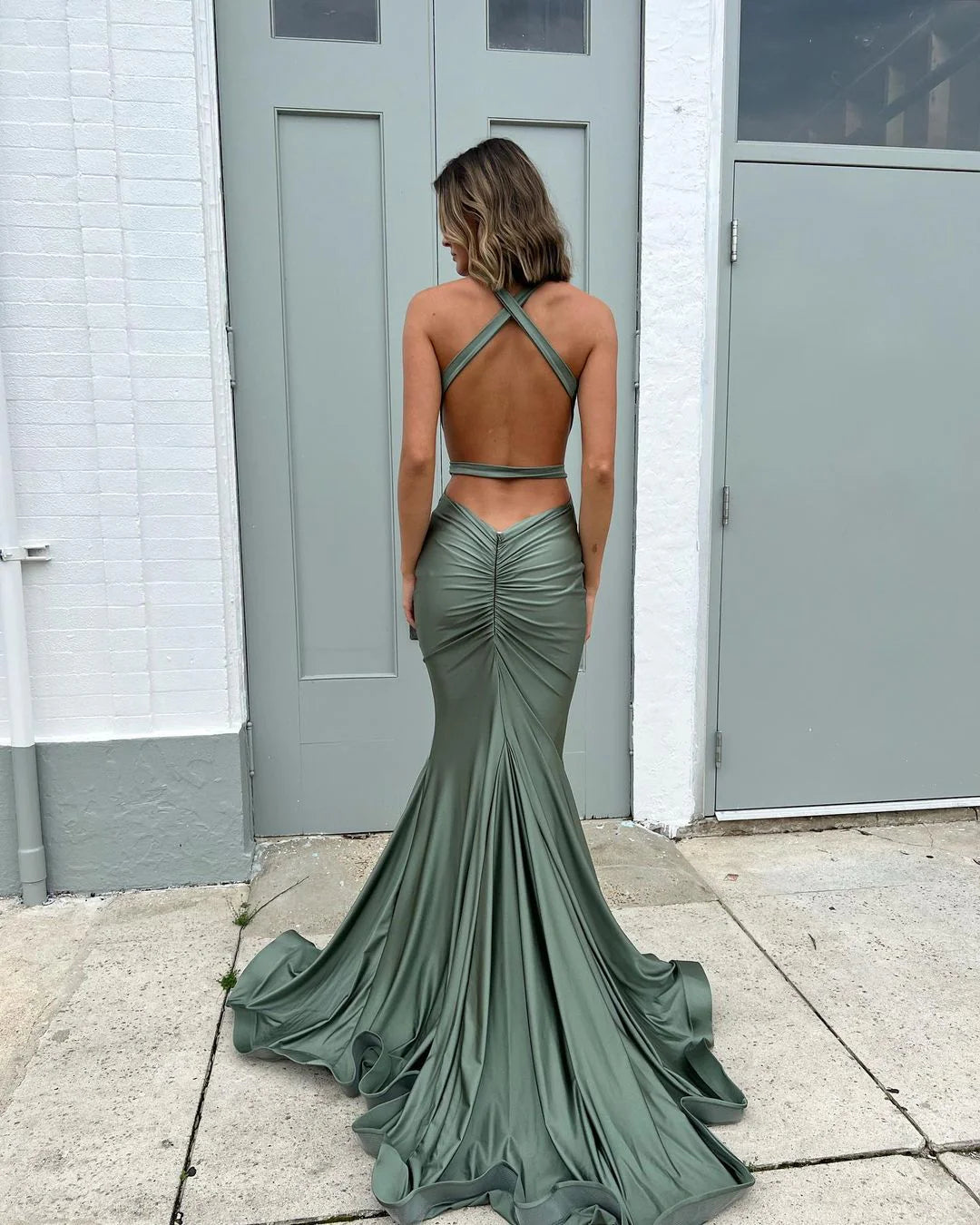 Formal Women's Dresses/Charming Mermaid V Neck Dark Green Satin Long Prom Dresses Evening Dress/Dress For Formal