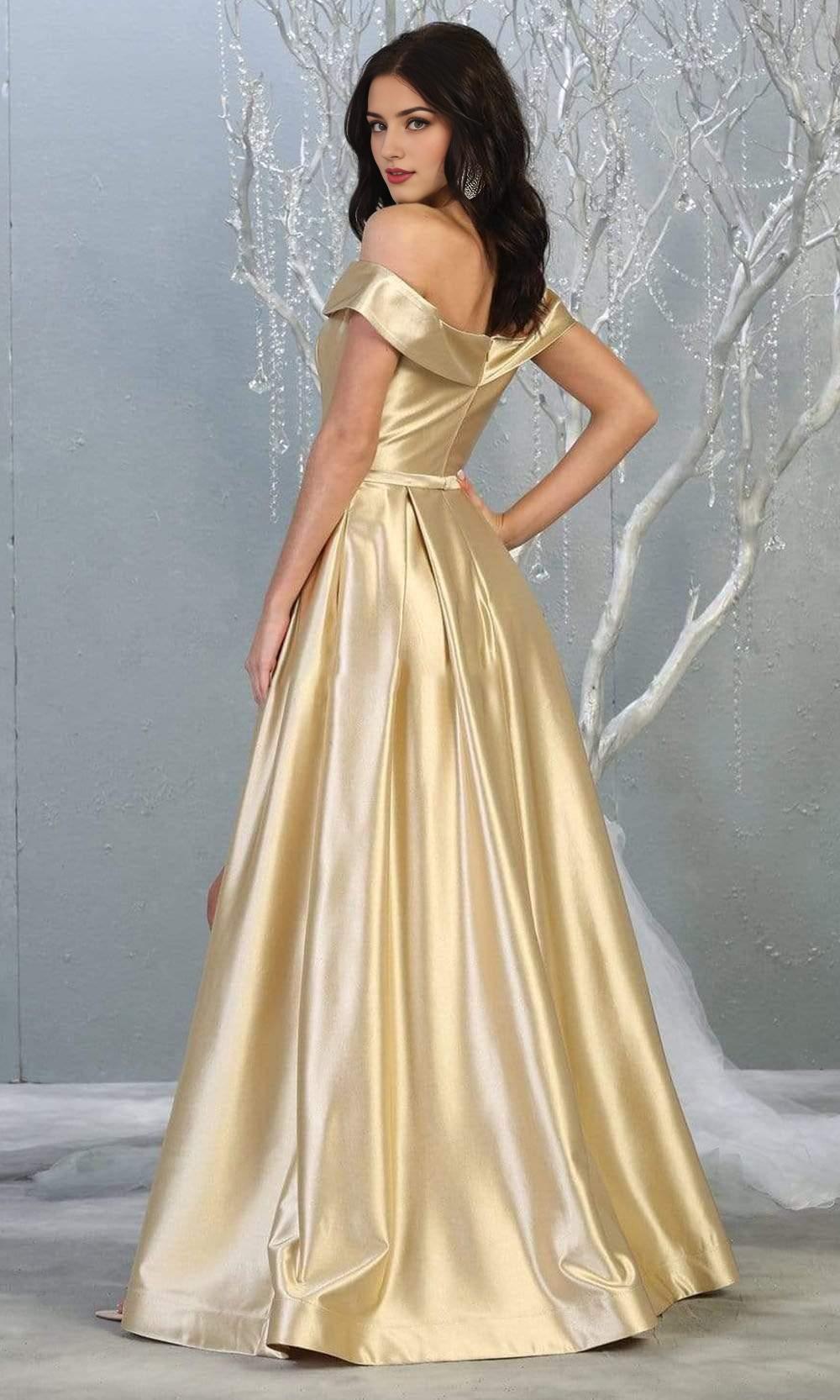 Formal Women's Dresses Off Shoulder High Slit Metallic Dress Floor Length Prom Dress Stores With Prom Dresses