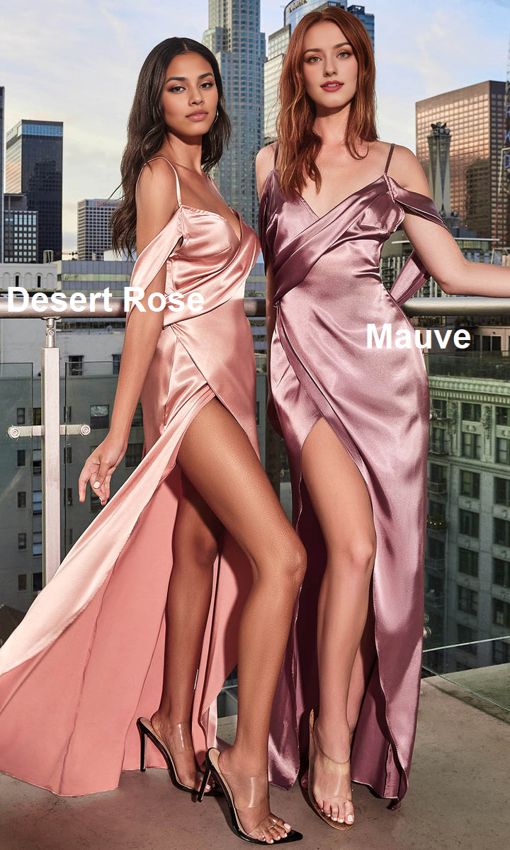 Formal Wear Dresses/ Low V-Neck Spaghetti Straps Mid-Open Back Cold Shoulder Floor Length Hem With High Slit Prom Dress/ Evening Dresses For Women 