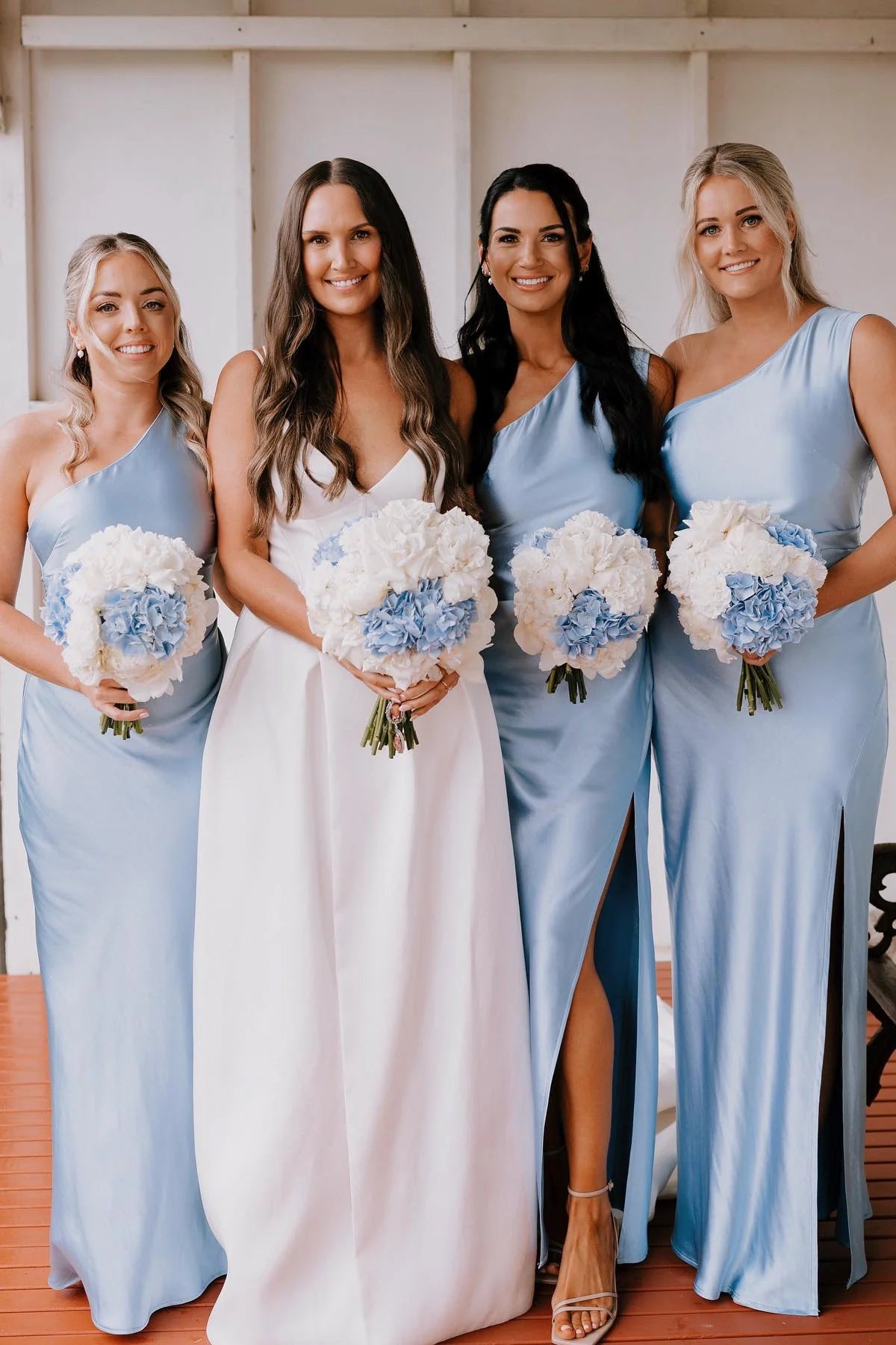 Formal Wear Dresses One Shoulder Light Blue Sheath Long Bridesmaid Dress Prom Dress In Store