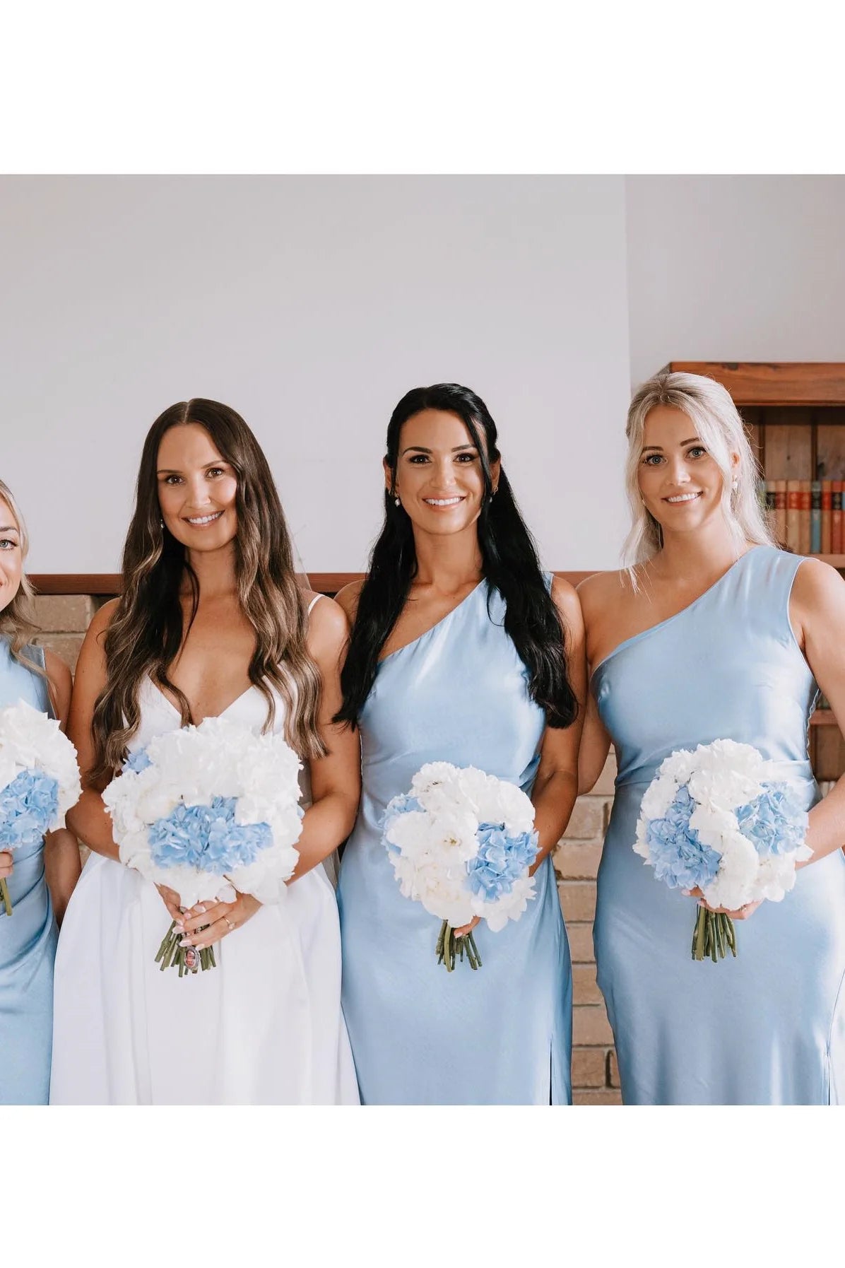 Formal Wear Dresses One Shoulder Light Blue Sheath Long Bridesmaid Dress Prom Dress In Store