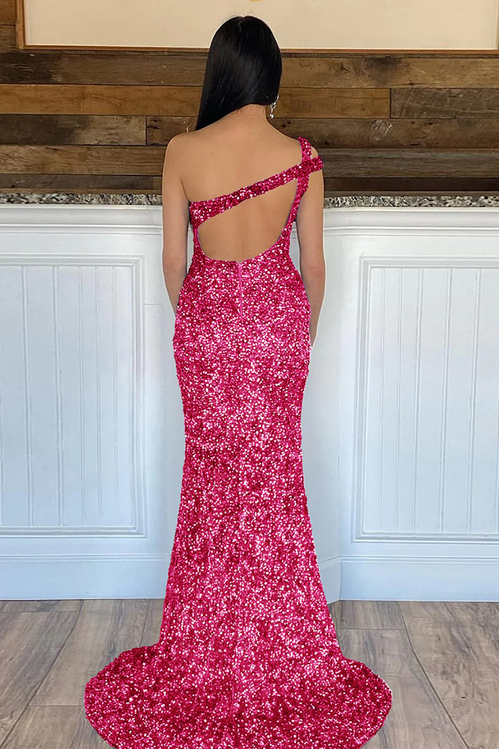 Sparkly Sequins Mermaid One Shoulder Long Prom Dress
