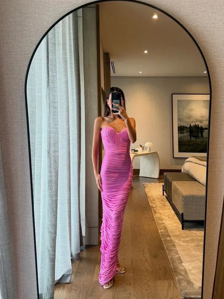 Glamorous Sheath Sweetheart Ruched Hot Pink Evening Dress For Ladies Hot Sale