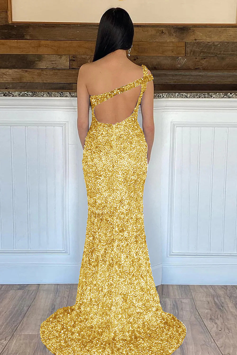 Sparkly Sequins Mermaid One Shoulder Long Prom Dresses