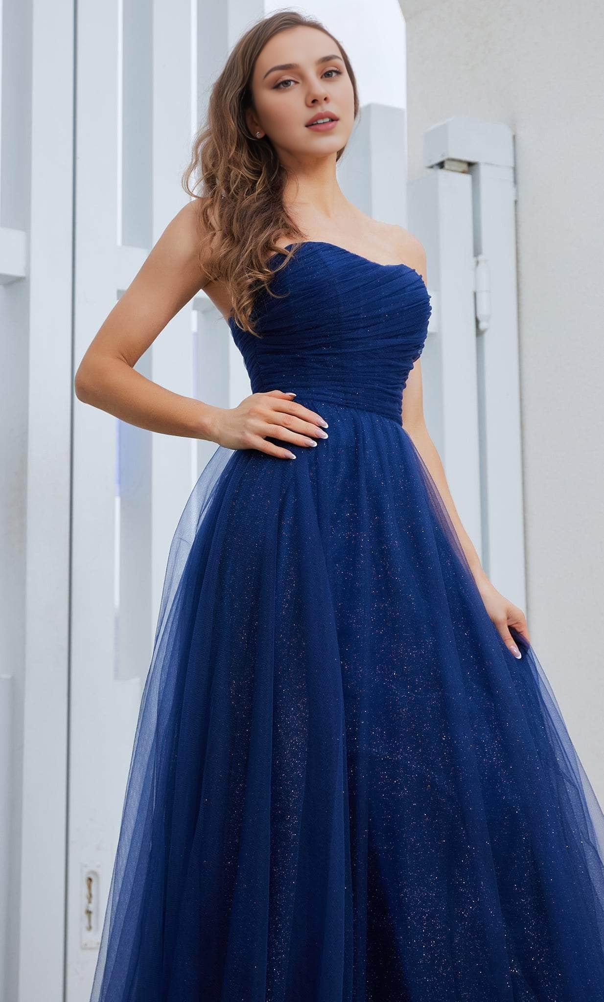 Gowns Evening Dresses/ A-Line Sweetheart Ruching Strapless Tulle Lace Up Back With Sweep Train Prom Dress/ Evening Dresses/ Formal Women's Dresses/ Prom Dress Shops