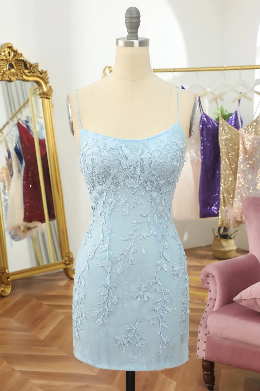 Xuewuba Formal Wear Dresses Spaghetti Straps Green Lace Tight Homecoming Dress Prom Dress In Store