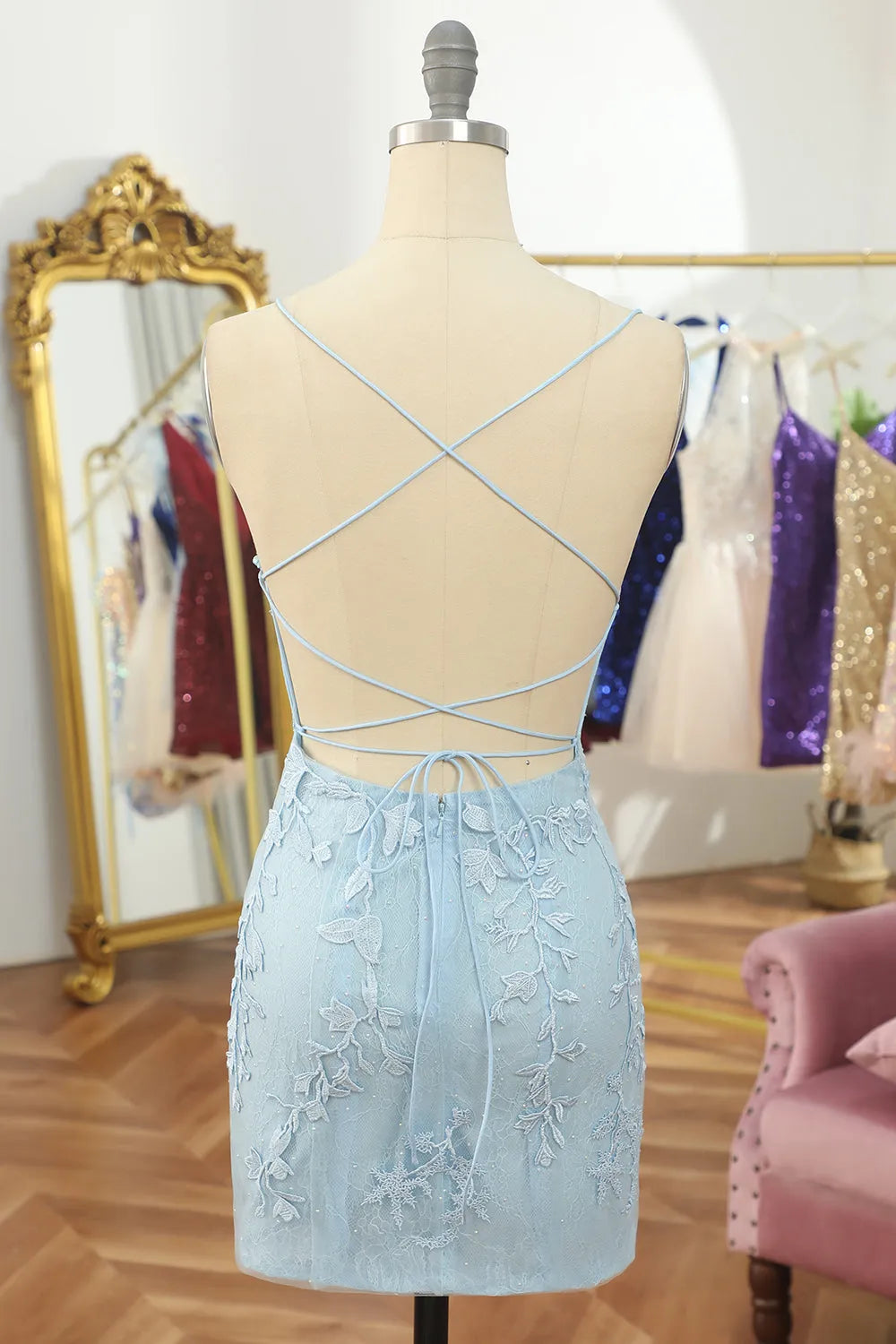 Xuewuba Formal Wear Dresses Spaghetti Straps Green Lace Tight Homecoming Dress Prom Dress In Store