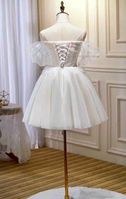 Off-the-shoulder Tulle Lace Short Homecoming Dress