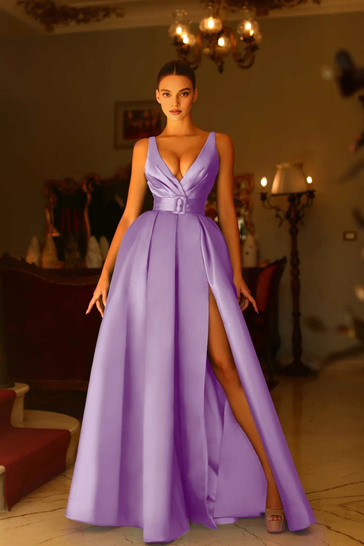 Xuewuba Dress Ball Gown A Line Prom Dress Sleeveless Classic V Neck V Back Sweep/Brush Train Formal Dress