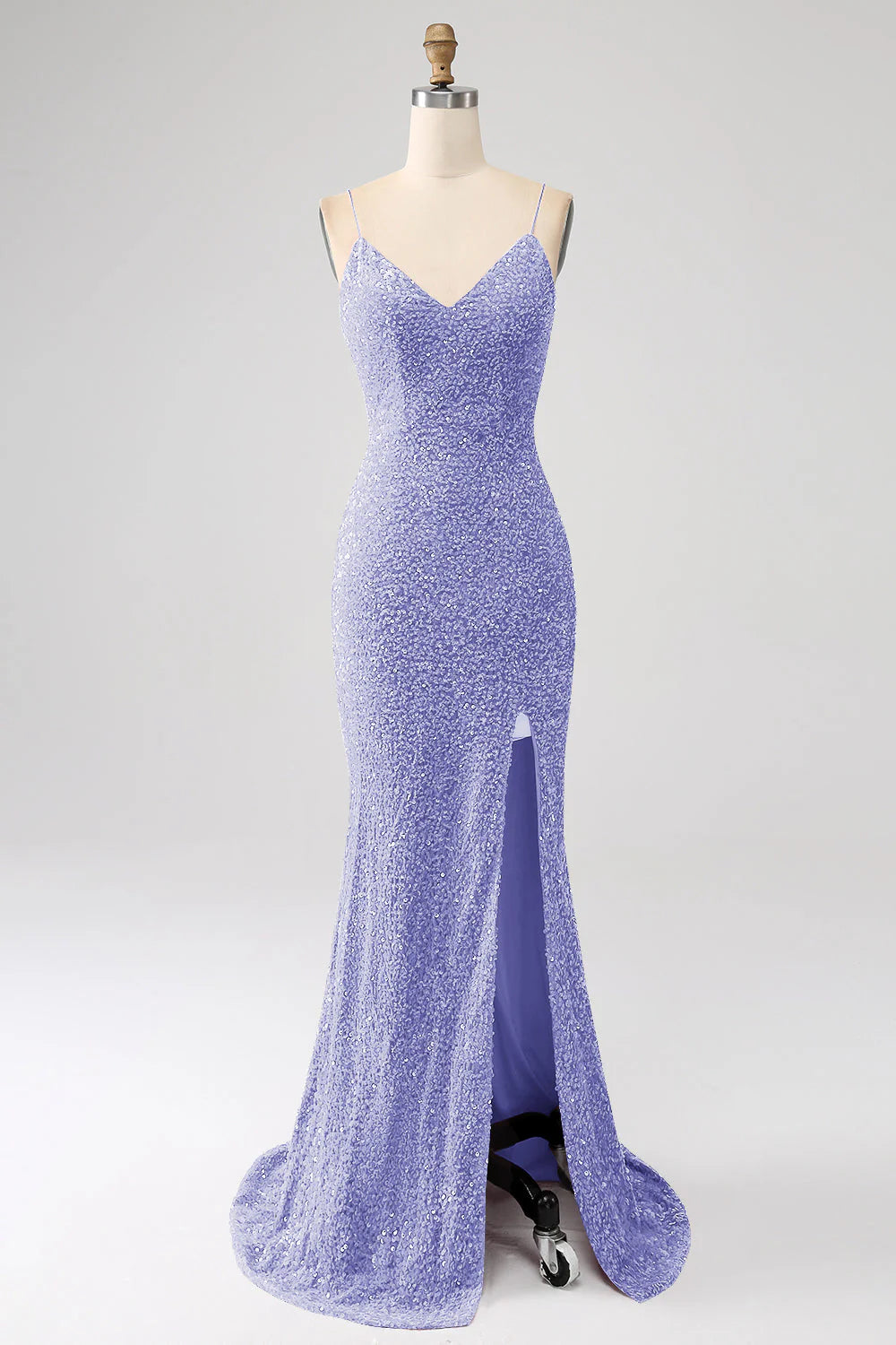 Sequins Mermaid Spaghetti Straps V-Neck Long Prom Dress