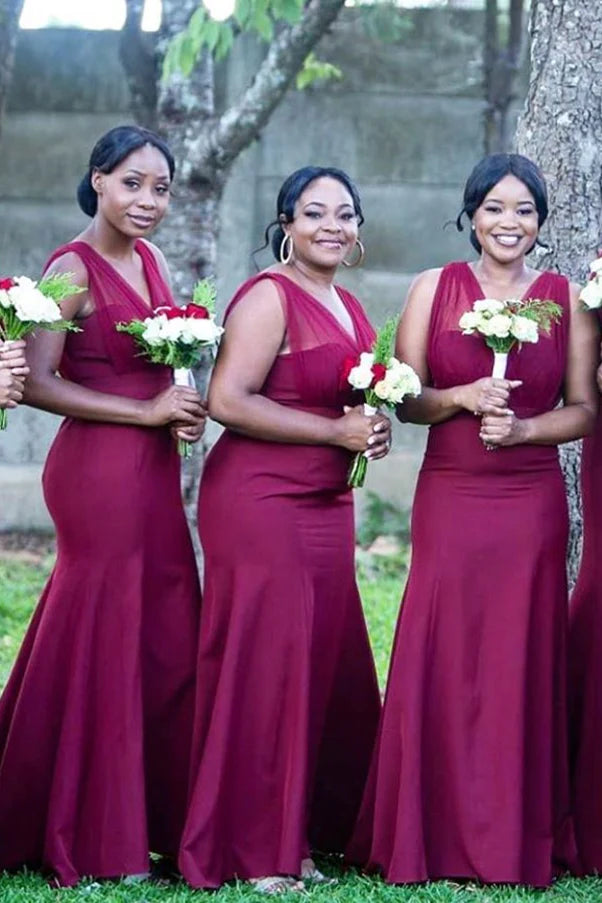 Mermaid V-Neck Nude Bridesmaid Dress/Dress Plus Size Formal