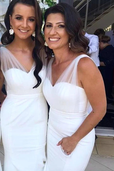 Mermaid V-Neck Nude Bridesmaid Dress/Dress Plus Size Formal