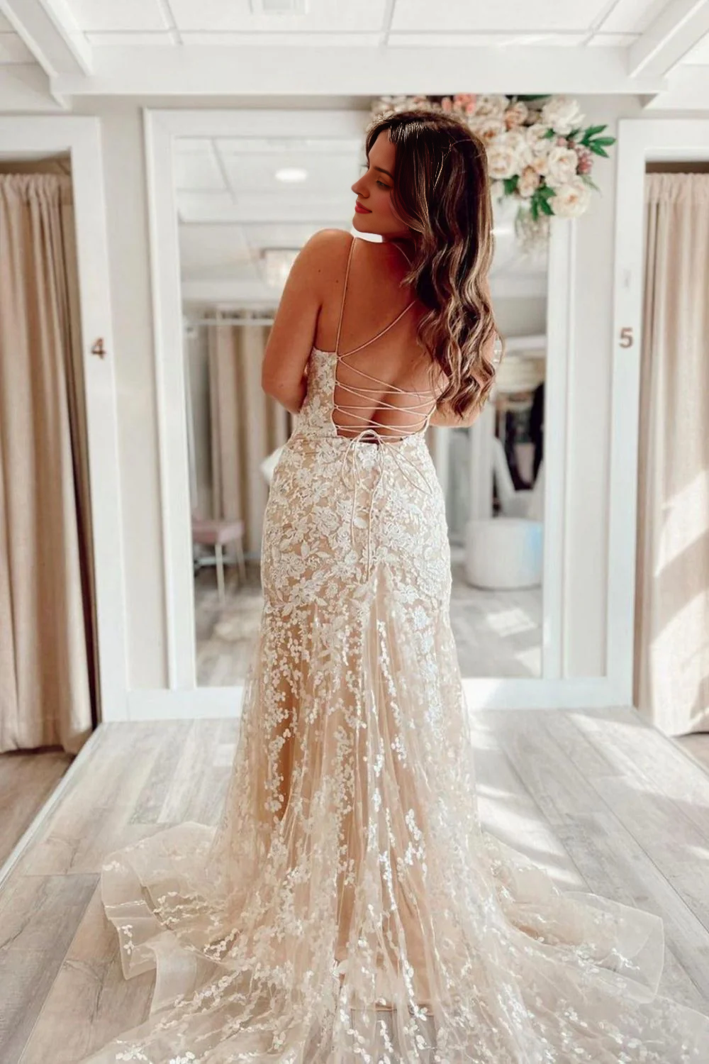 Mermaid Spaghetti Straps Tulle Long Prom Dress with Appliques