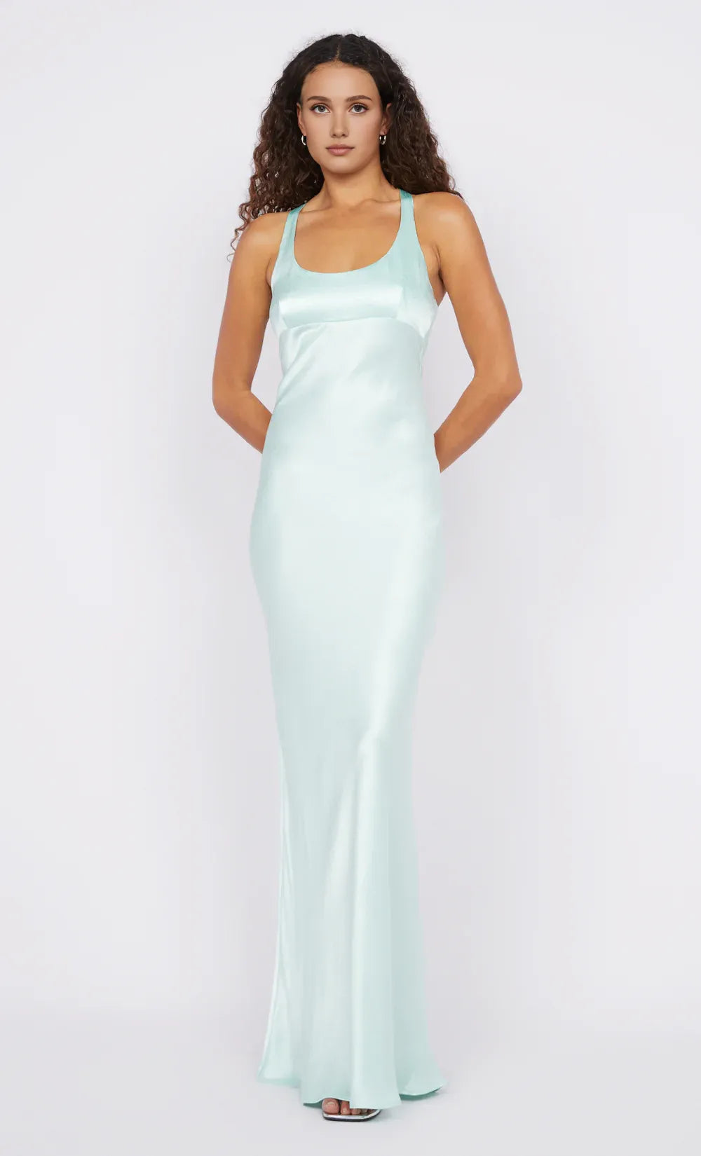 Xuewuba Dress Wide Straps Scoop Sleeveless Evening Dress Sea Spray Prom Dress Sheath Open Back Maxi Dress