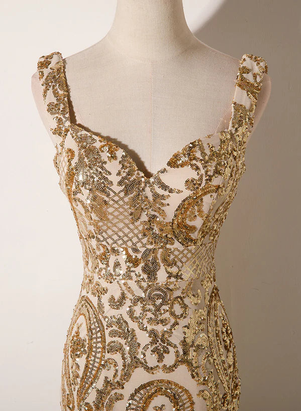 Champagne Mermaid Straps Long Evening Prom Dress