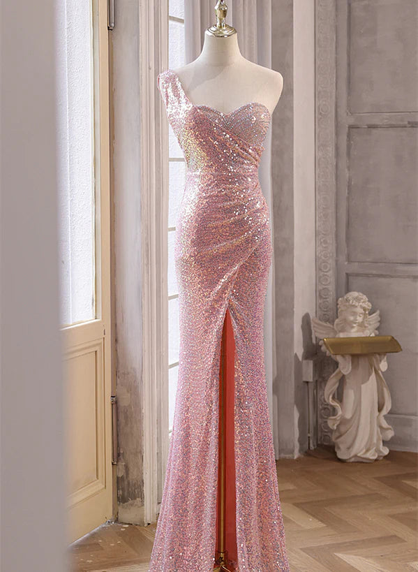 Pink Sequins Mermaid Sweetheart Long Prom Dress
