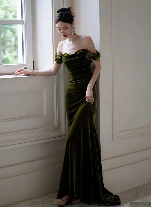 Green Mermaid Sweetheart Off Shoulder Formal Dress
