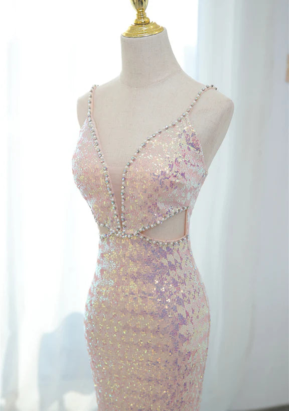 Lovely Sequins Mermaid V-neckline Straps Party Prom Dress