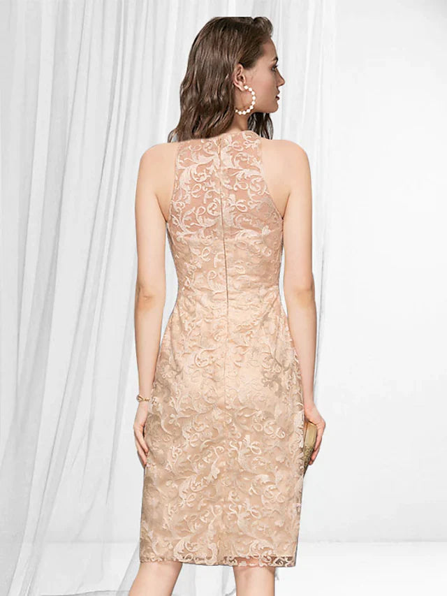 Homecoming Party Wear Dress Jewel Neck Sleeveless Knee Length Lace with Lace Insert Appliques