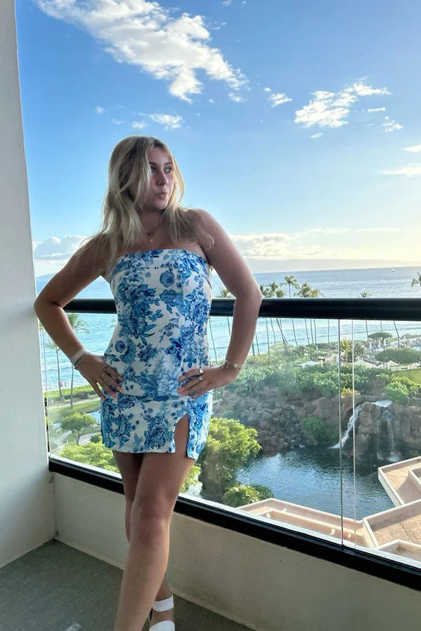Off-the-Shoulder Cute Short Blue Bodycon Homecoming Dress