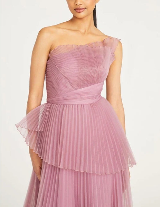 Off-the-Shoulder Floor Length Ruffle One-Shoulder Pleated Prom Party Dress