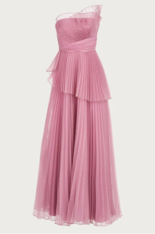 Off-the-Shoulder Floor Length Ruffle One-Shoulder Pleated Prom Party Dress